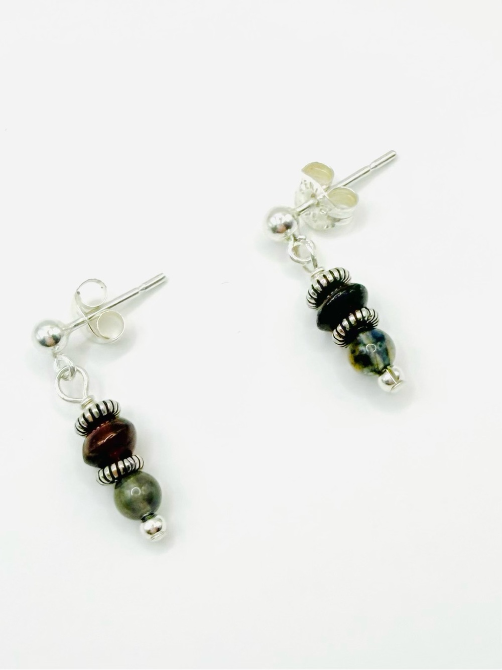 Vitality Garnet & Green Tourmaline Gemstones .925 SS Mood Boosting Earrings